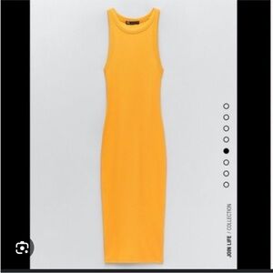 Like New Zara Ribbed Tank Midi Dress Size L in Mustard Yellow